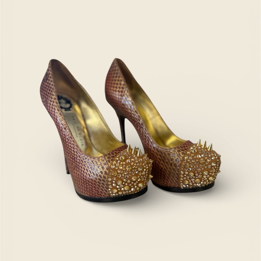Philipp Plein Brown and Gold Spiked Heels